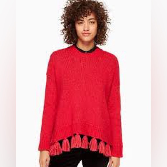 Kate Spade Broome Street Red Airy Wool Alpaca Tassel Sweater Oversized M $348 - Picture 1 of 9